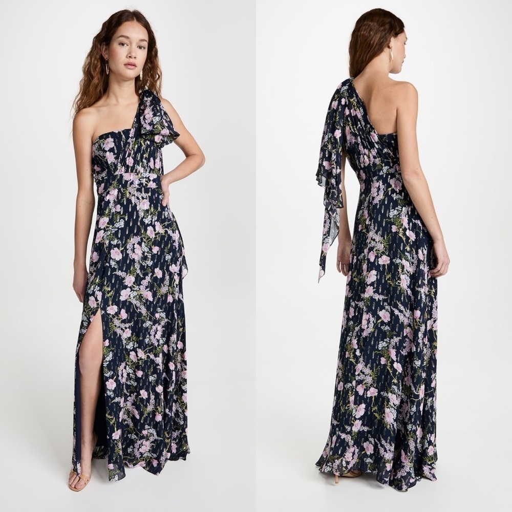 SHOSHANNA Caprina Georgette Maxi Dress Navy/Lavender Multi Sz 2